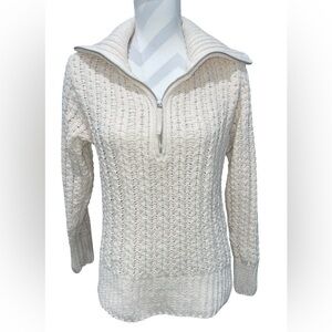 aerie Over sized Cream Chunky Cable Knit 1/4 Zip Sweater Size XXS